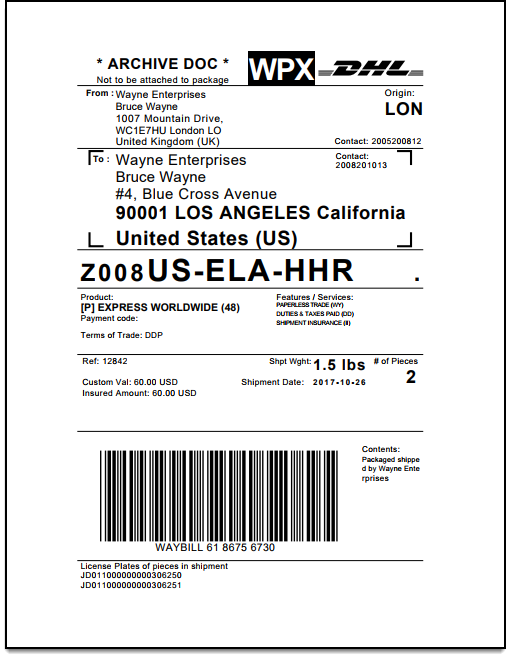ELEX WooCommerce DHL Shipping Plugin | DHL Archive Air Waybill