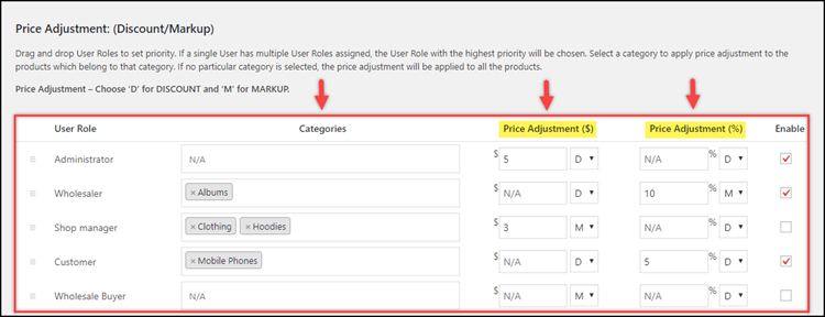 ELEX WooCommerce Role-Based Pricing Plugin | Price Adjustment Settings