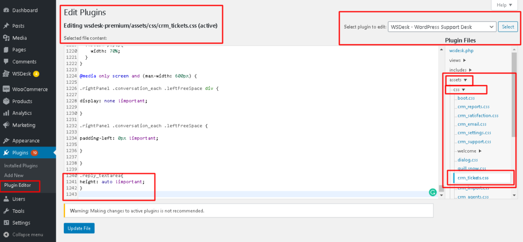 Code Snippet for Adjusting the Height of Text Description for Showing Complete Message in WSDesk Plugin