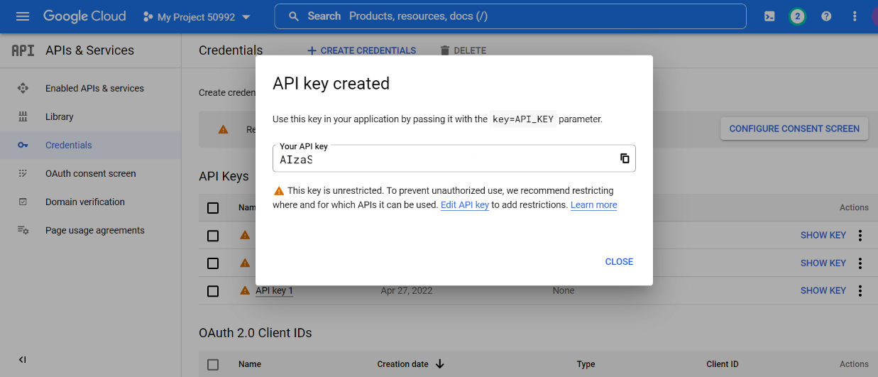 API key Embed YouTube Video